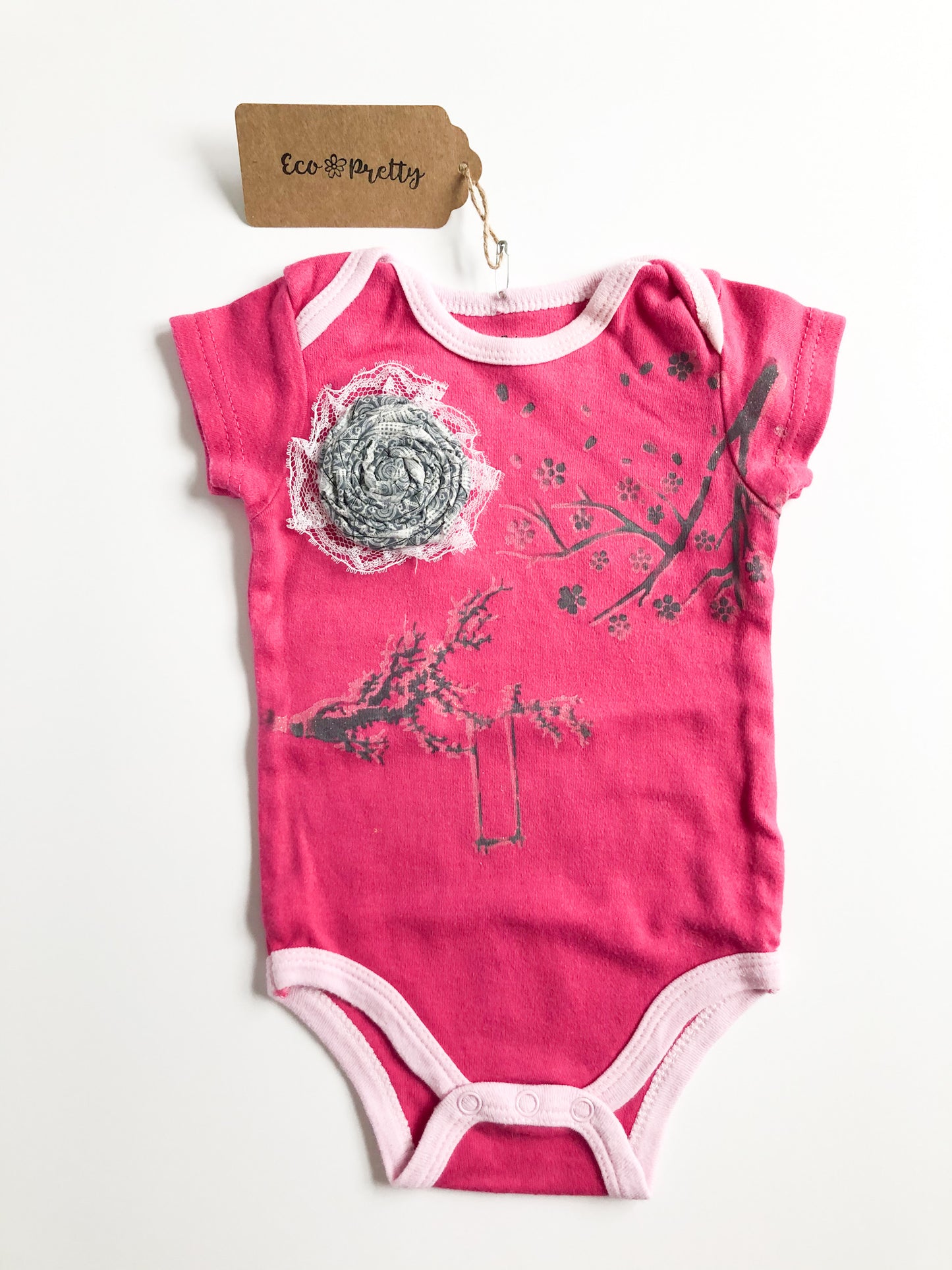 Pink 100% Cotton Upcycled Adorned Bodysuit by Eco Pretty - 3-6 Months - Le Prix Fashion & Consulting