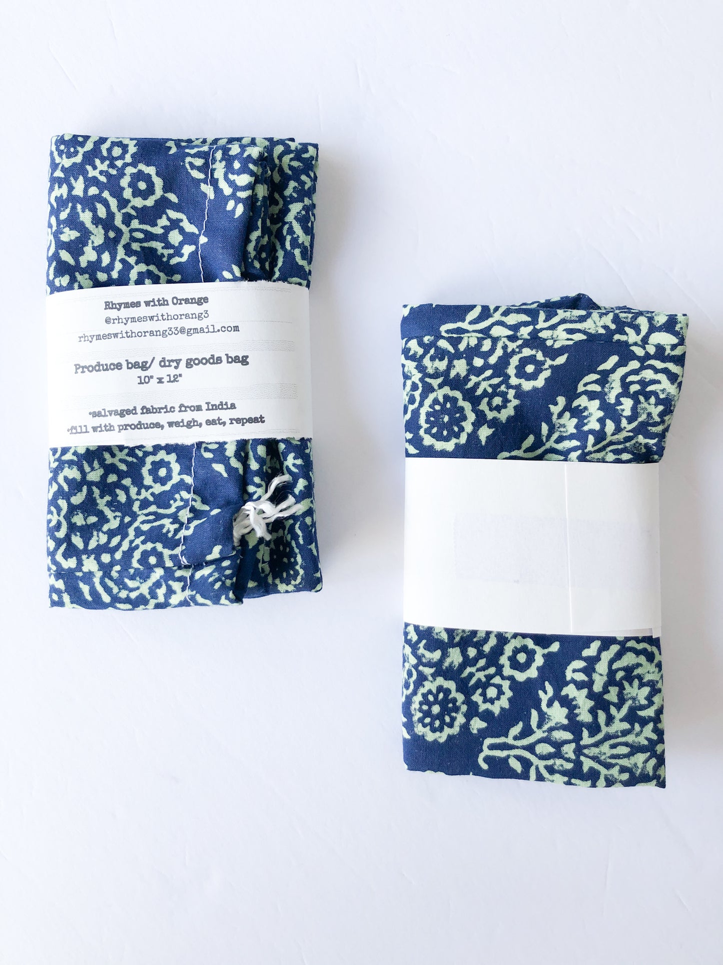Reusable Zero Waste Salvaged Organic Cotton Produce + Dry Goods Bags -10" x 12"