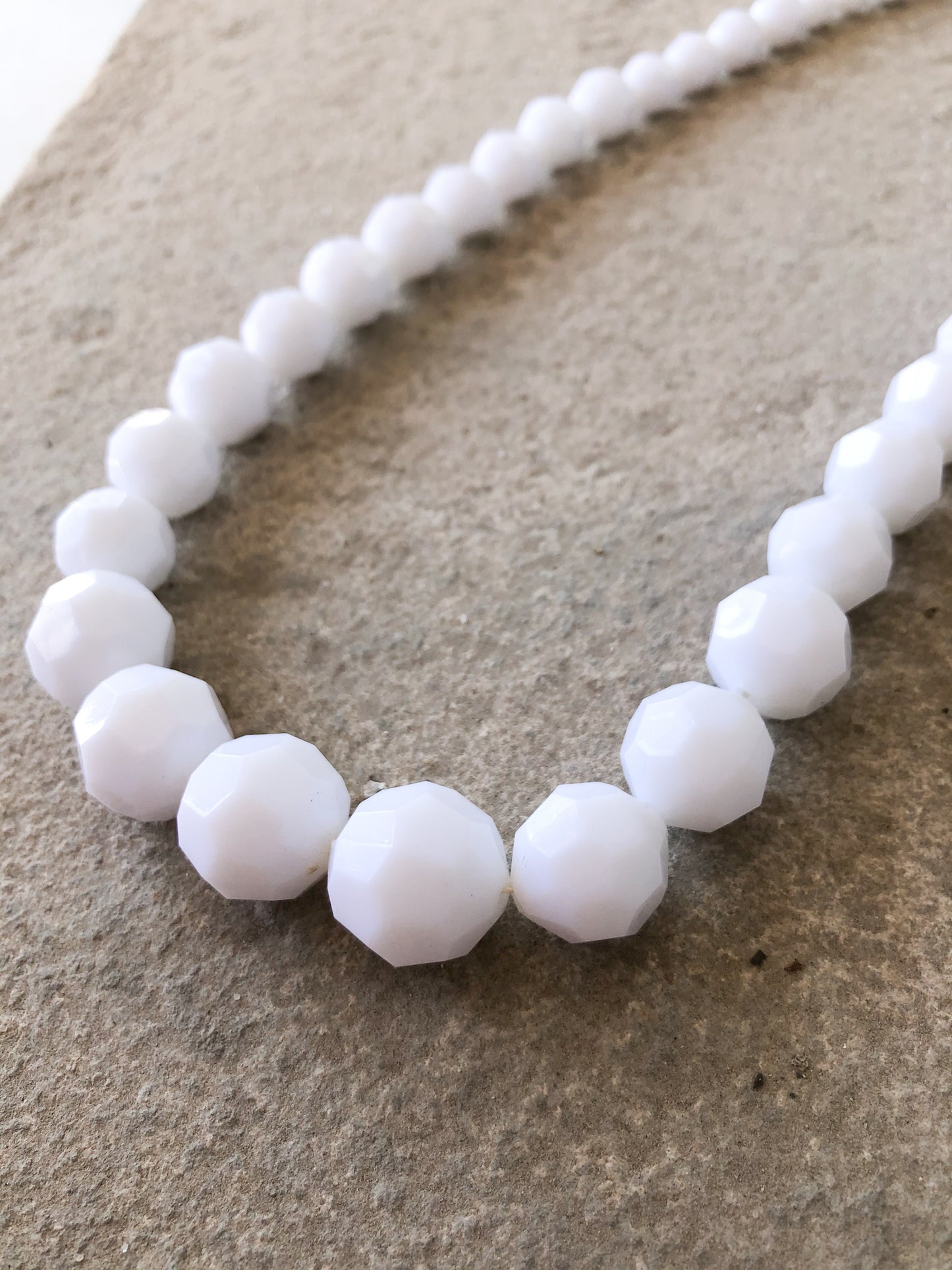 White Graduated Multifaceted Bead Long Necklace