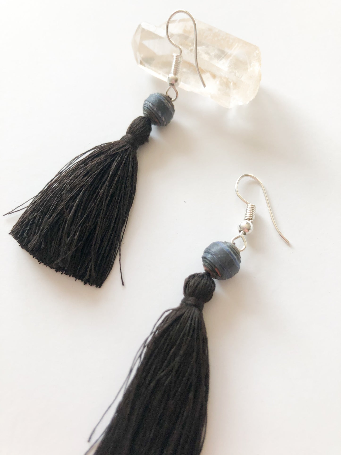 Handmade Recycled Paper & Silk Tassel Earrings Supporting Disabled Women in Laos