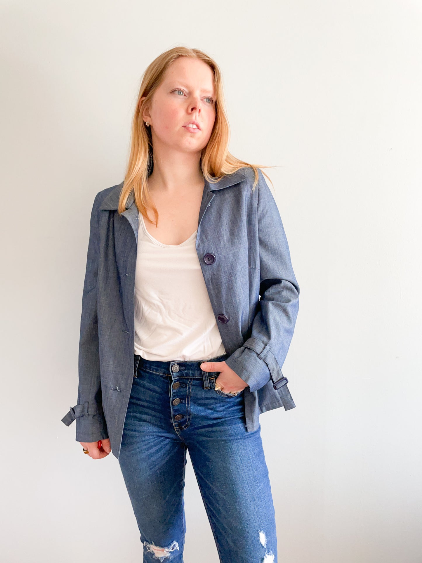 Spanner Blue Tencel Cotton Chambray Blazer Jacket - Small