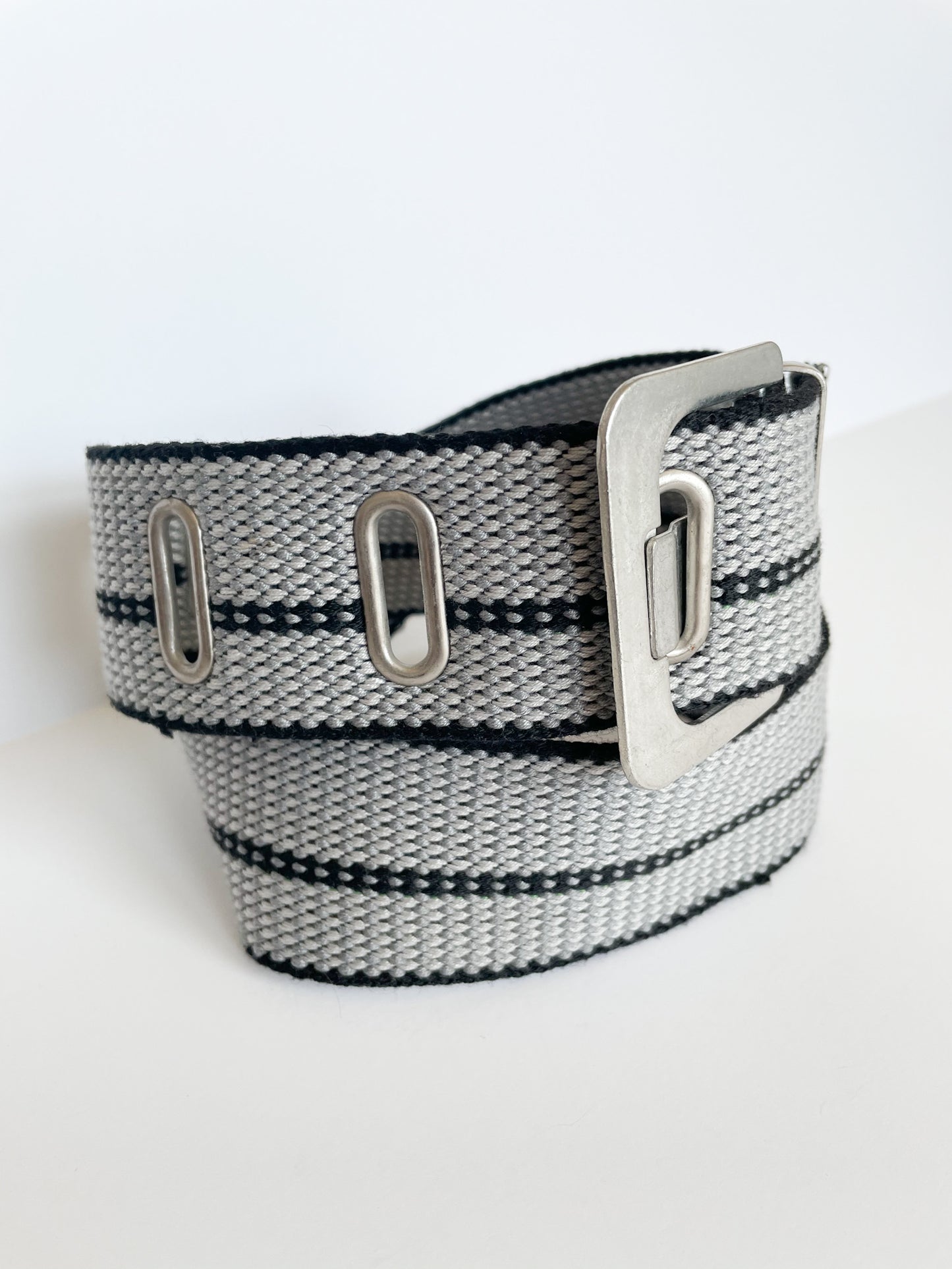 Grey Stripe Wide Belt - S/M