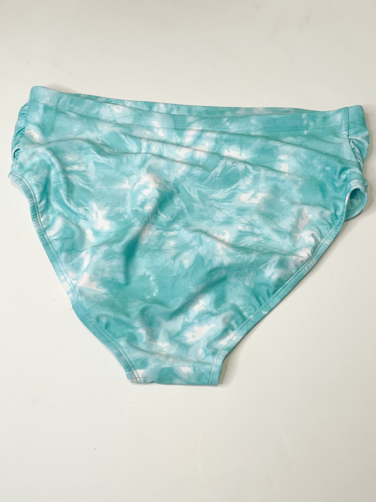 Aqua Blue High Waist Tie-Dyed Bikini Bottoms - L/XL