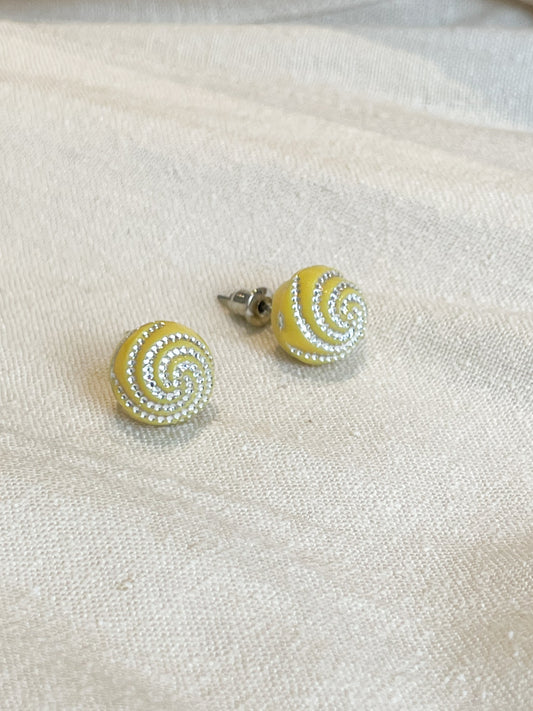 Yellow Silver Swirl Stud Earrings