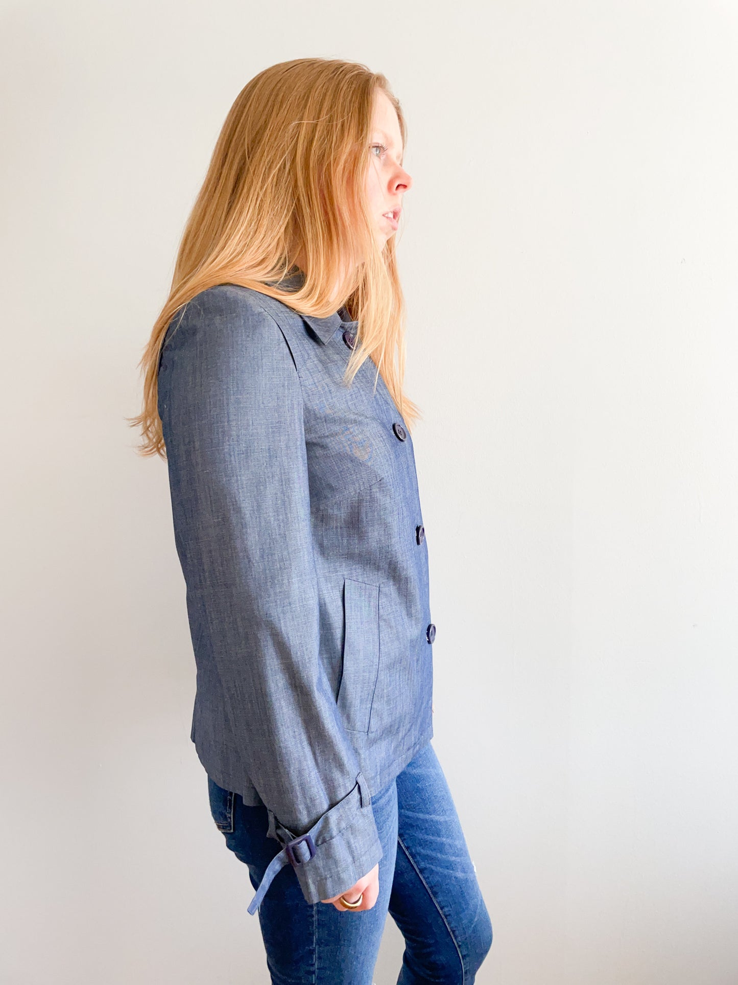 Spanner Blue Tencel Cotton Chambray Blazer Jacket - Small