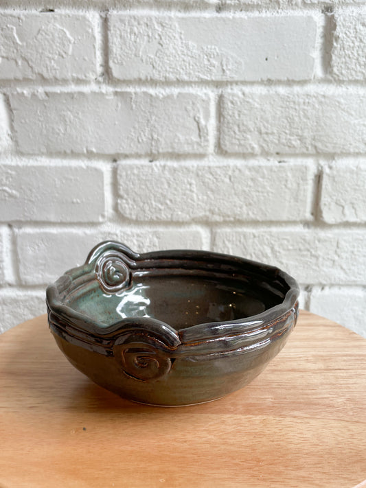 Olive Brown Swirl Ceramic Catchall Bowl Dish
