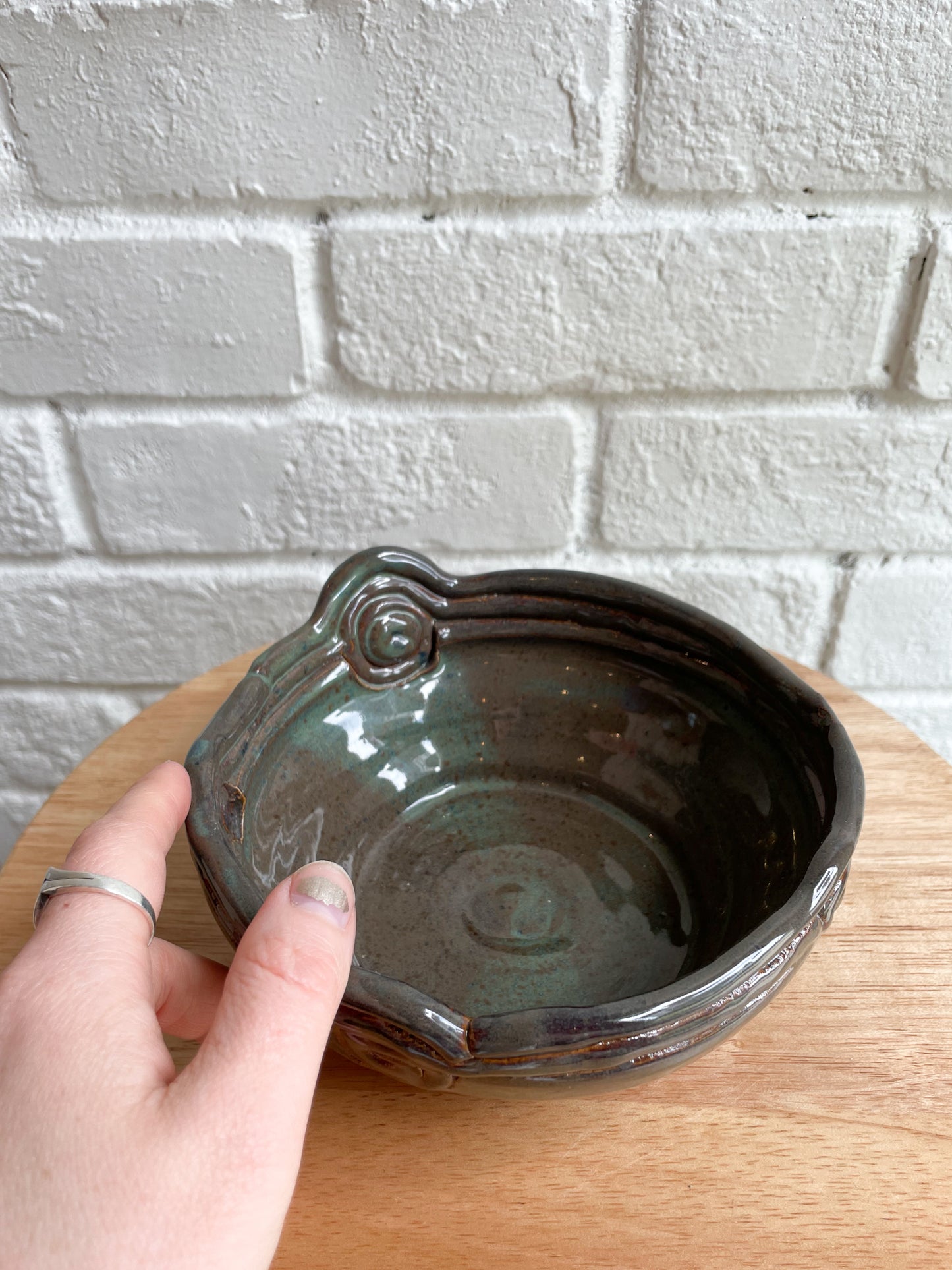 Olive Brown Swirl Ceramic Catchall Bowl Dish
