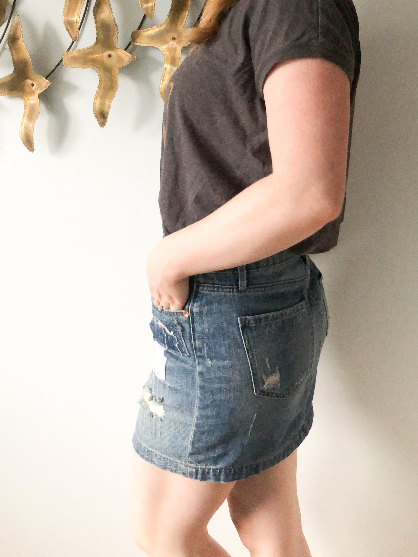 Rachel Roy Distressed High Rise Denim Skirt - Size 27 / Medium