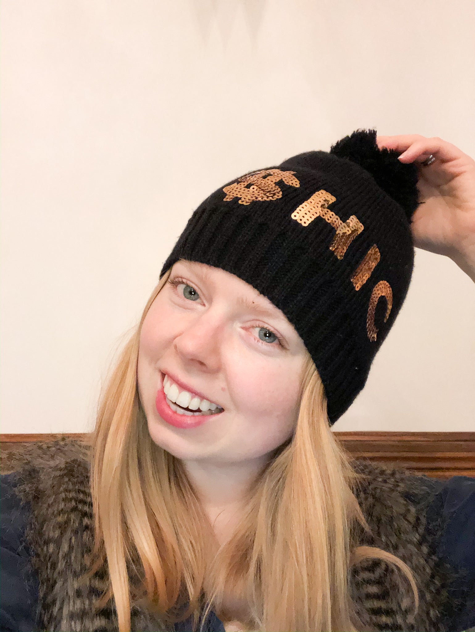 Chic Gold Sequin Pompom Hat - Le Prix Fashion & Consulting