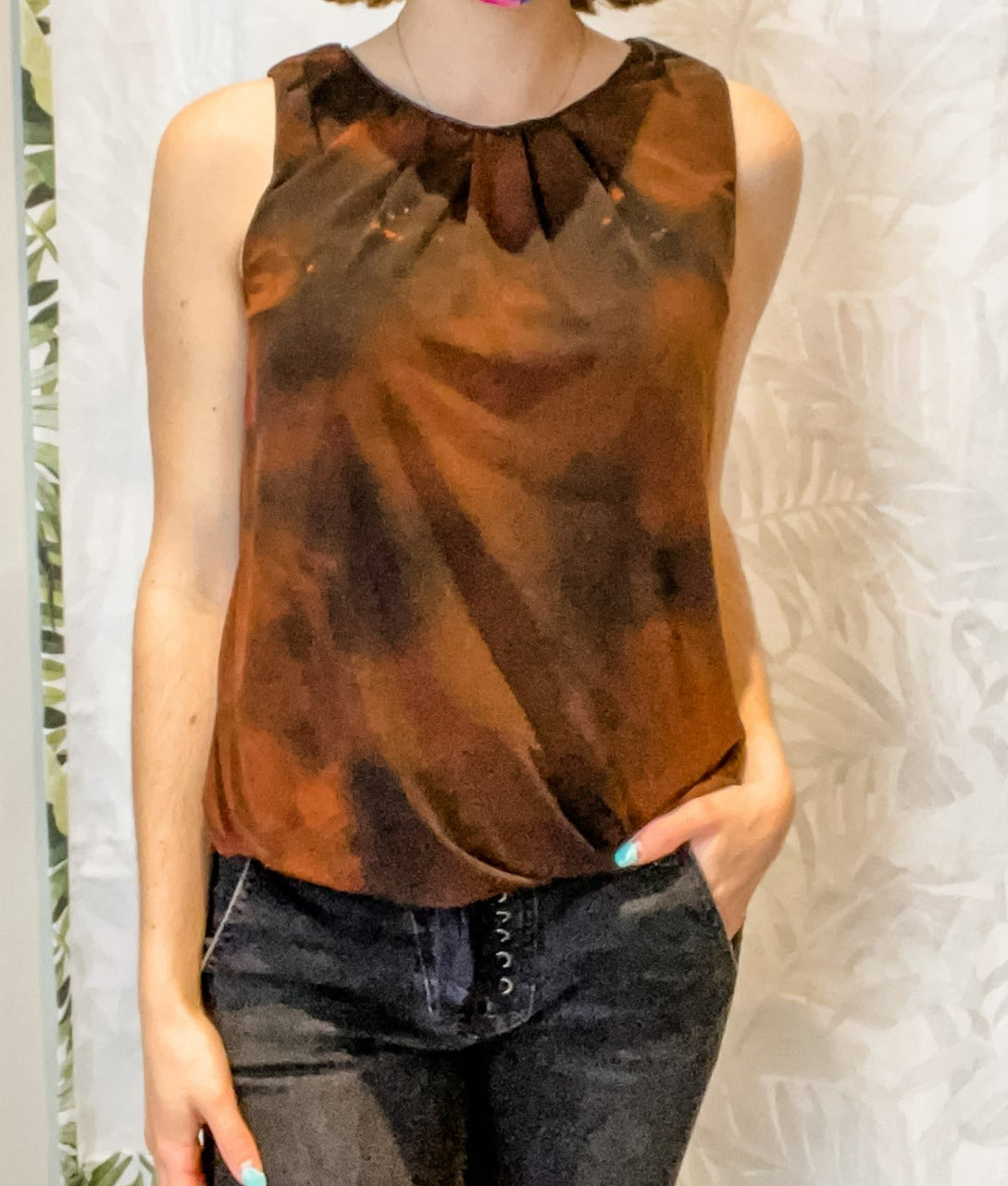 Reverse Tie Dye Upcycled Brown Black Sleeveless Top - XS/S