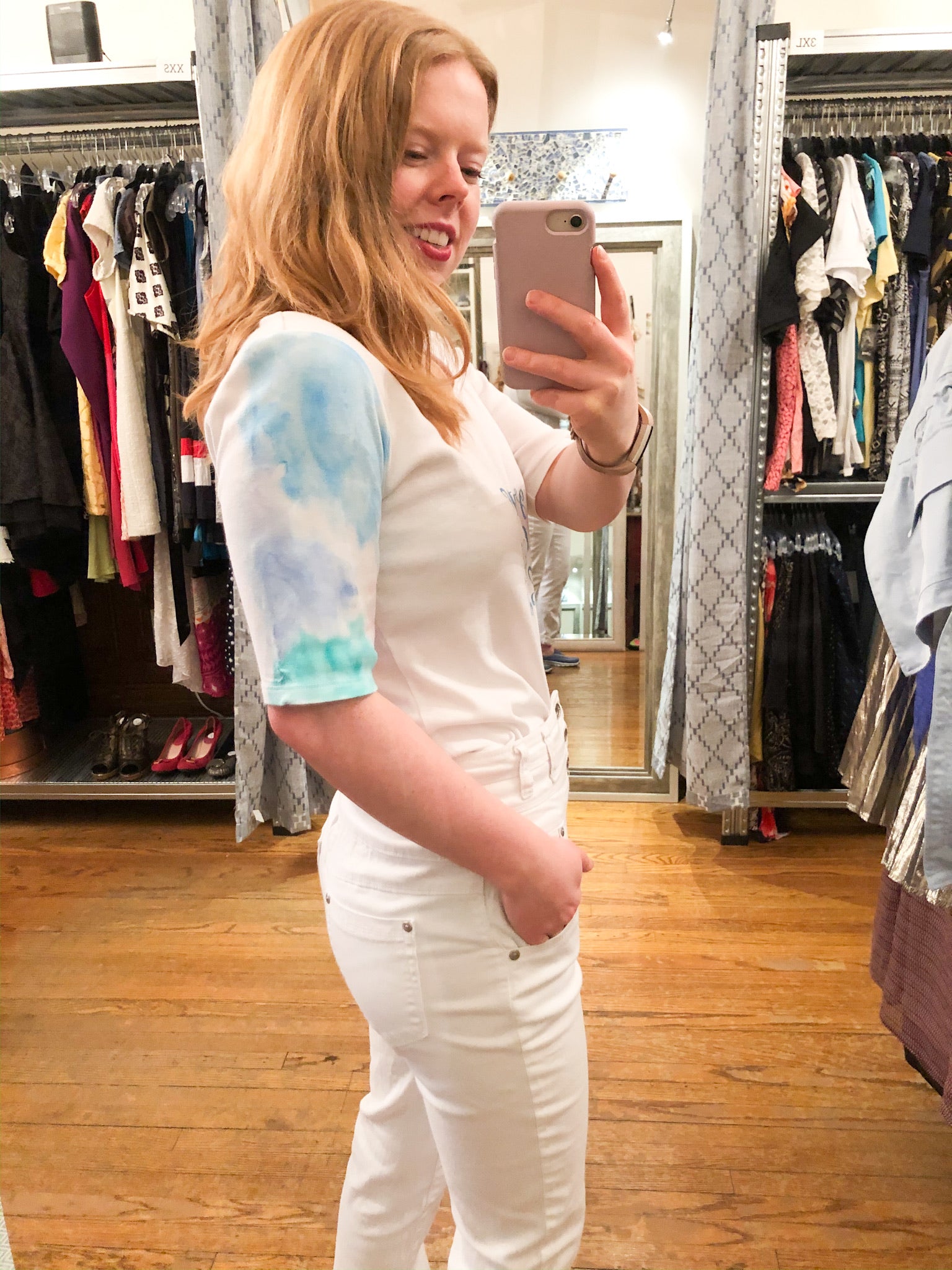Eco Pretty Upcycled Gratitude Watercolour Cotton 3/4 Sleeve Top - Medium - Le Prix Fashion & Consulting