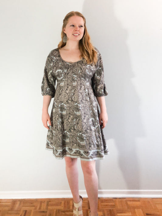 Nine West Mint 100% Silk Paisley 3/4 Sleeve Balloon Sleeve Dress - Size 8