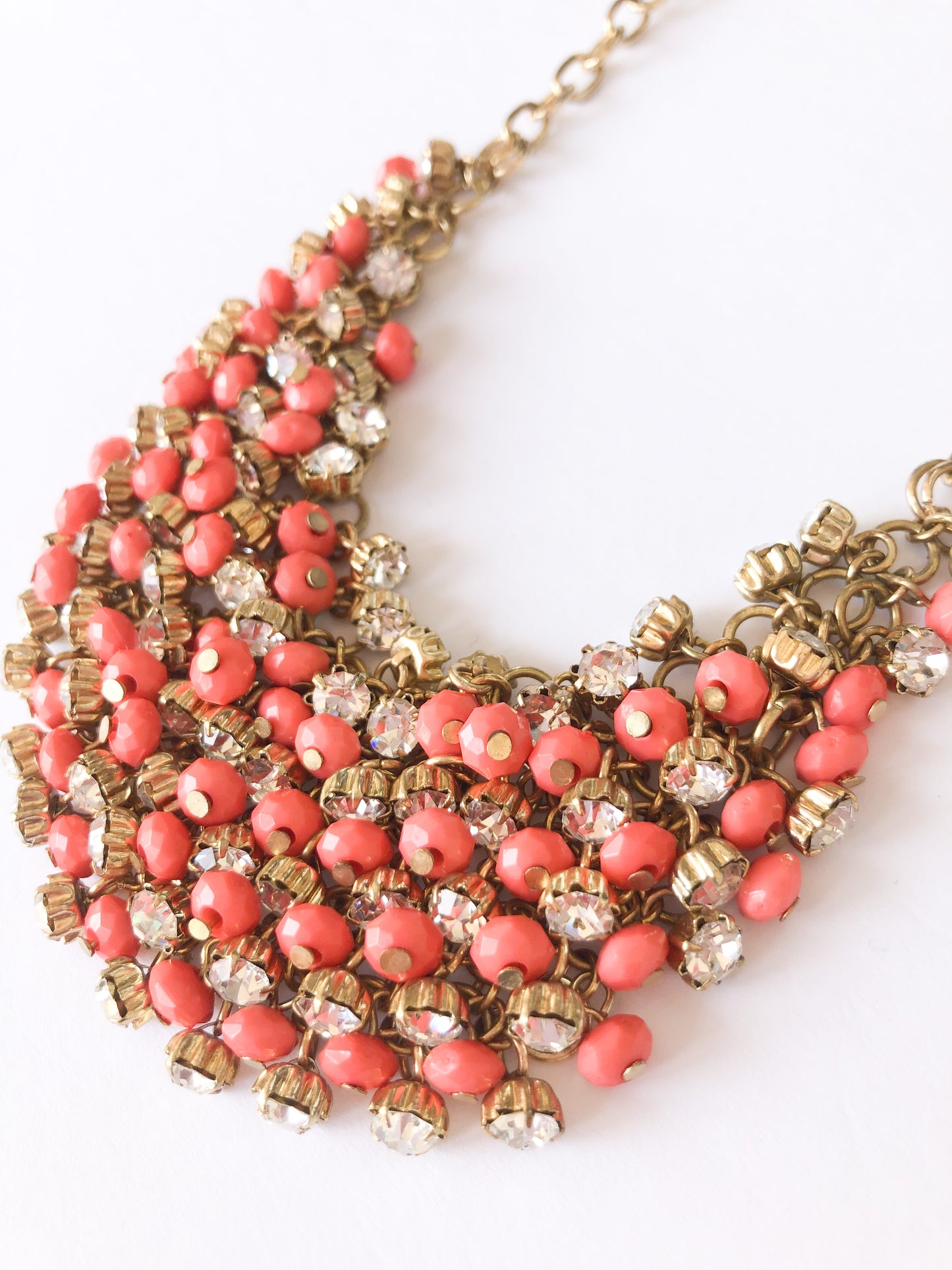 Coral Gold Sparkle Cluster Statement Necklace
