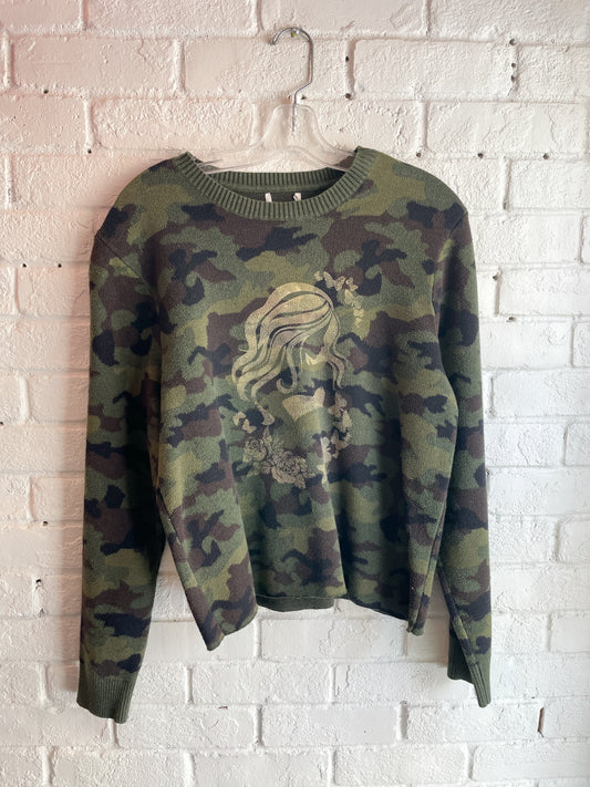Green Camoflogue Upcycled Golden Mermaid Sweater - Large