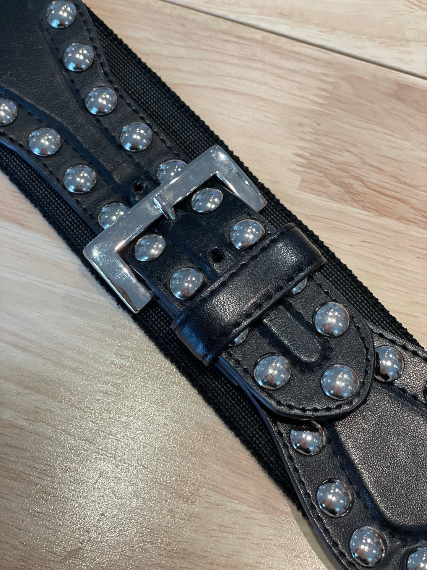Silver Studded Stretch Statement Black Belt - S/M
