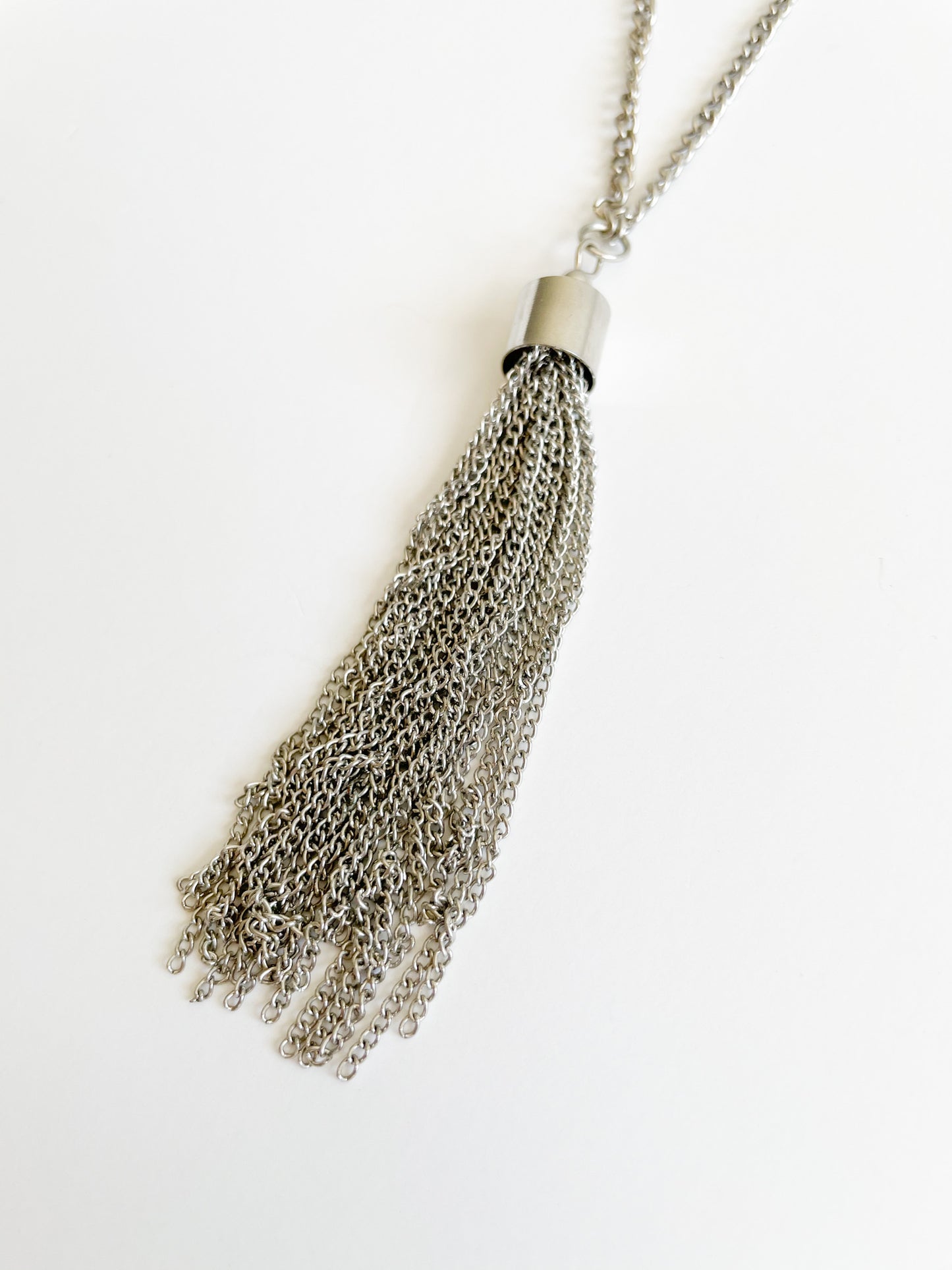Silver Chain Tassel Long Necklace