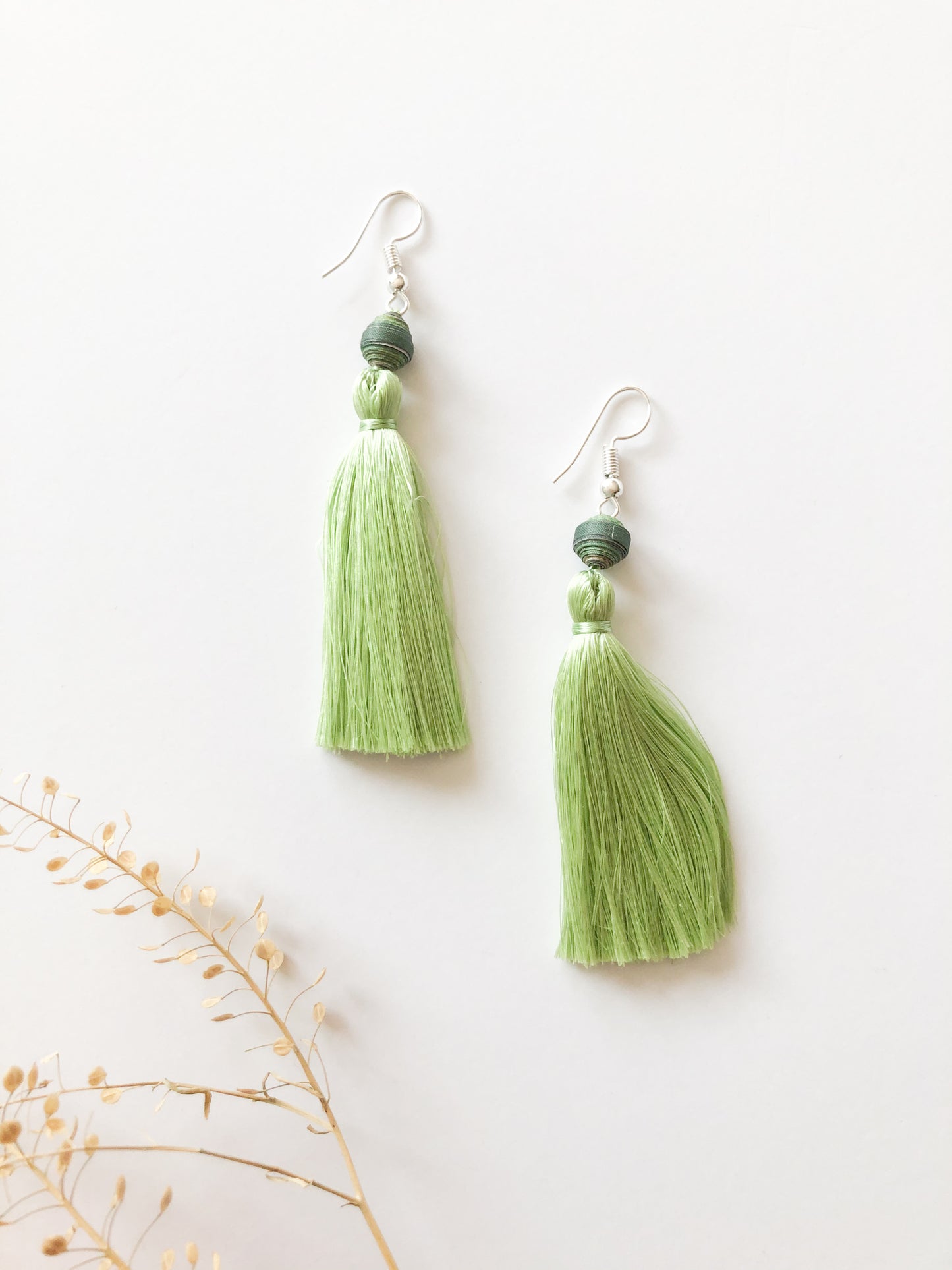 Handmade Recycled Paper & Silk Tassel Earrings Supporting Disabled Women in Laos