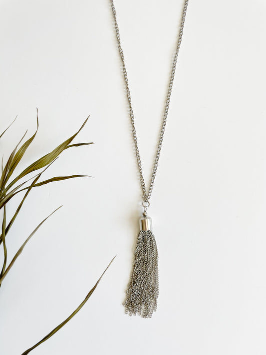 Silver Chain Tassel Long Necklace