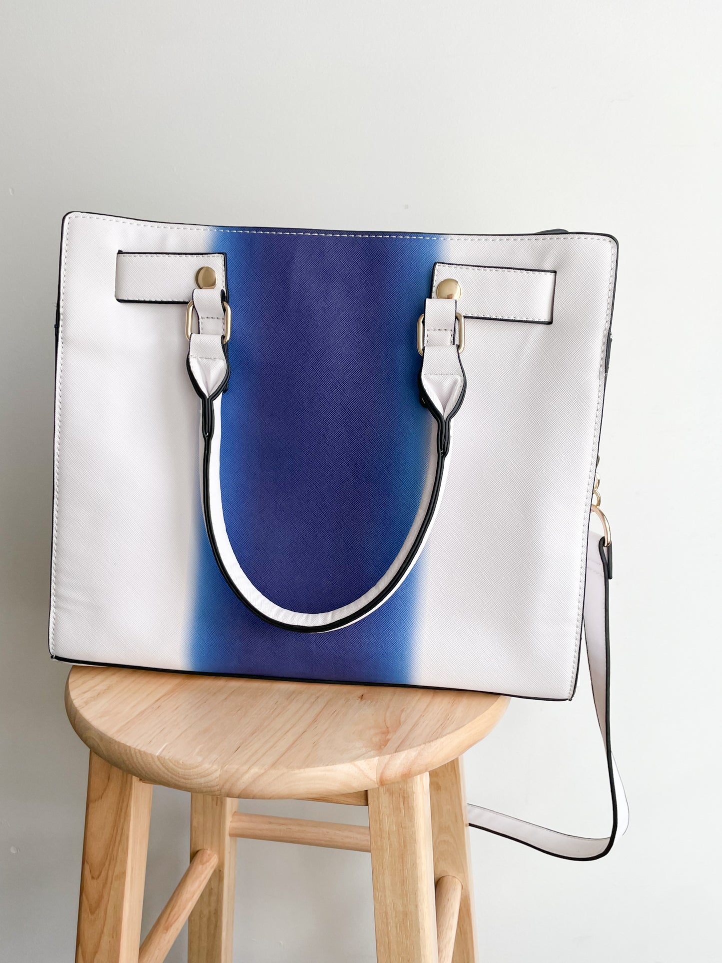 Peter Nygard White Blue 2-Strap Structured Tote Purse