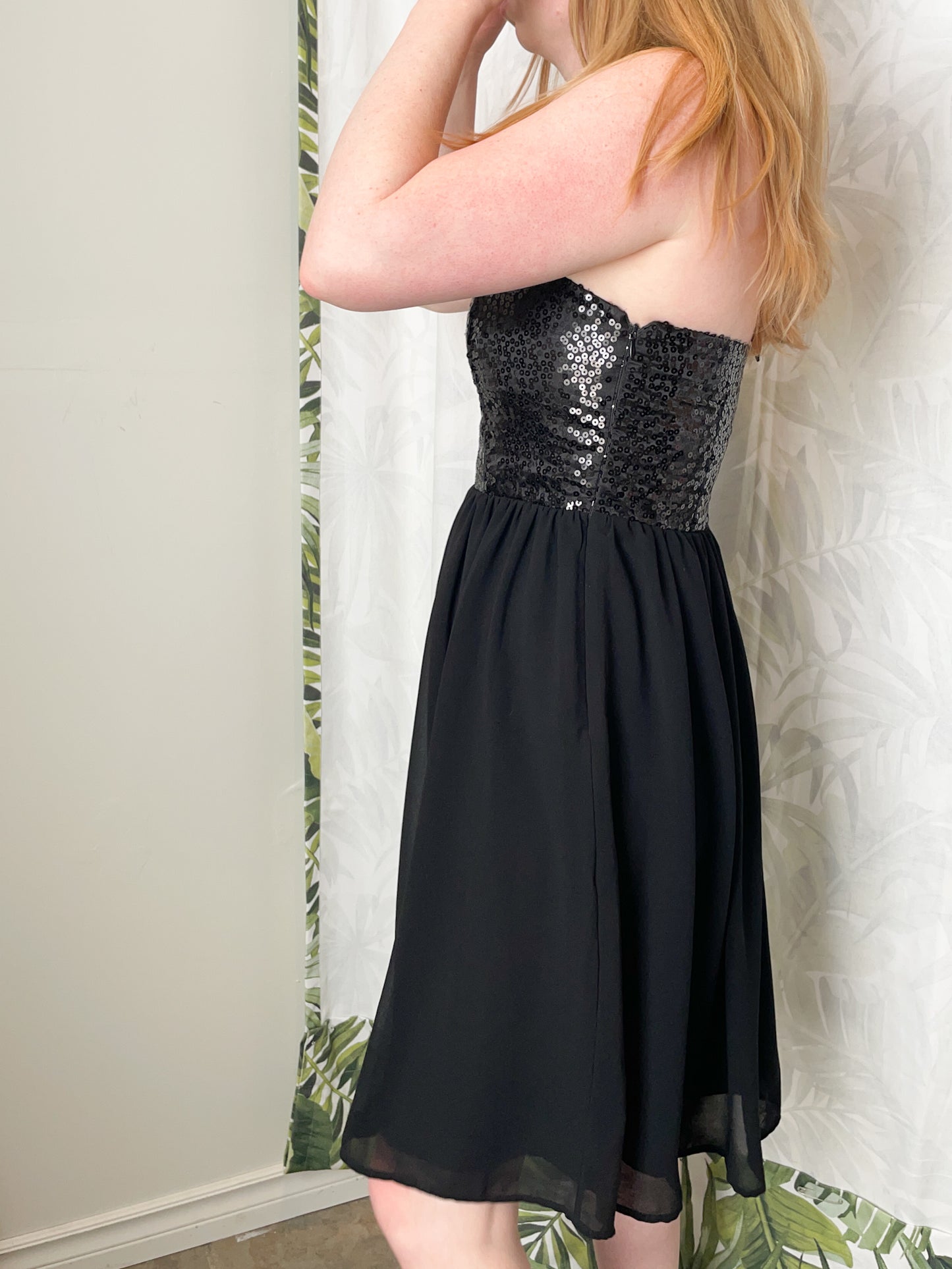 Limited Black Chiffon Halter Sequin Dress - Size 4