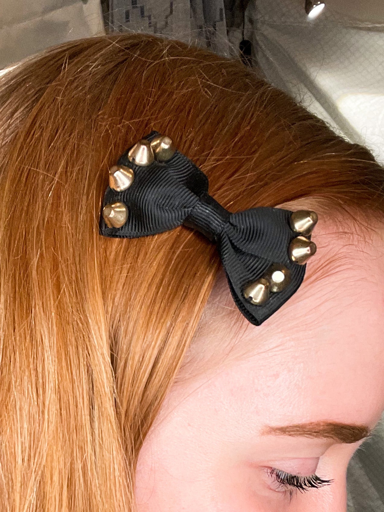 Black Gold Studded Hair Bow Clip