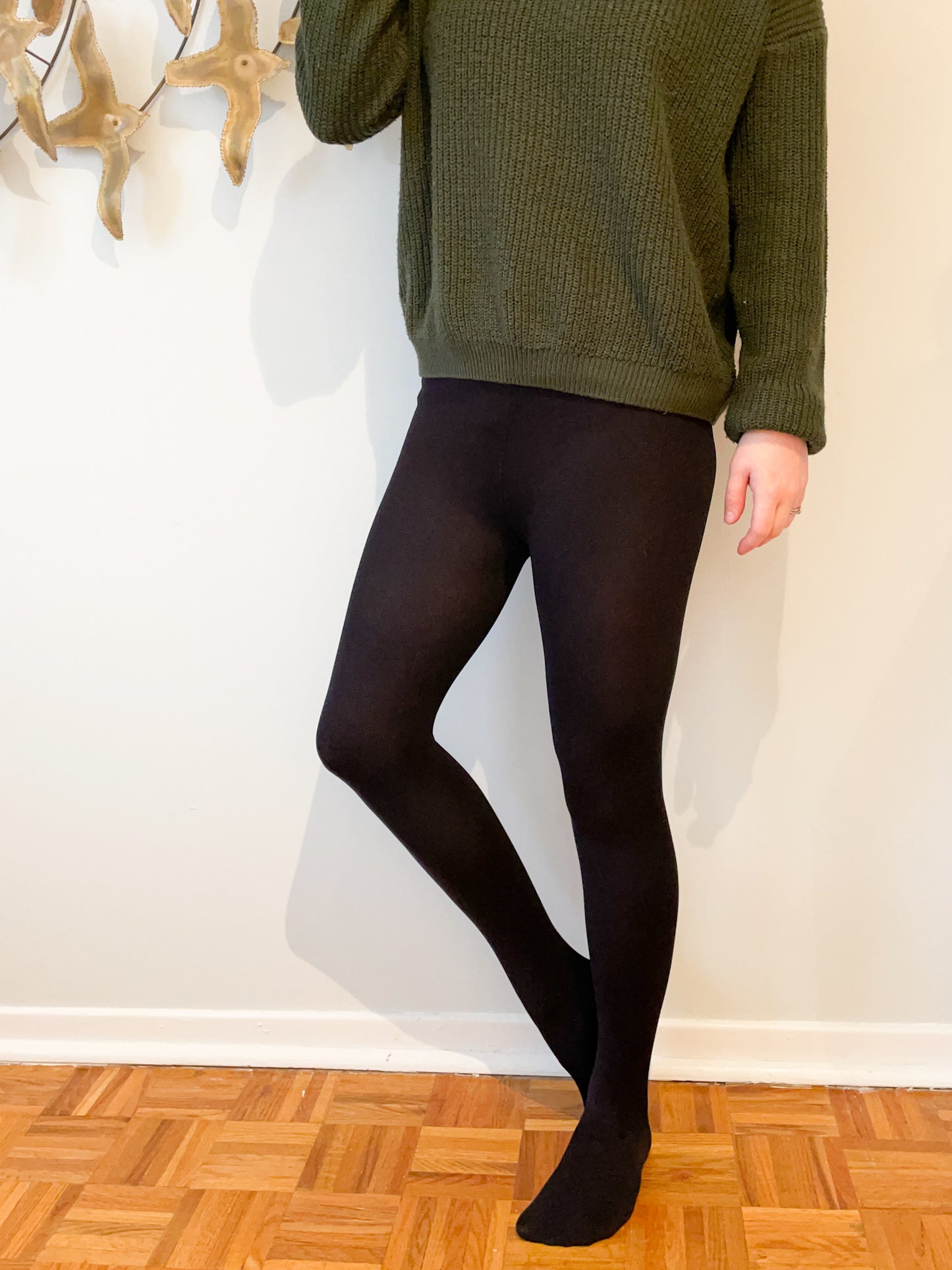 Black Footed Fleece Lined Tights - XS / Small Petite