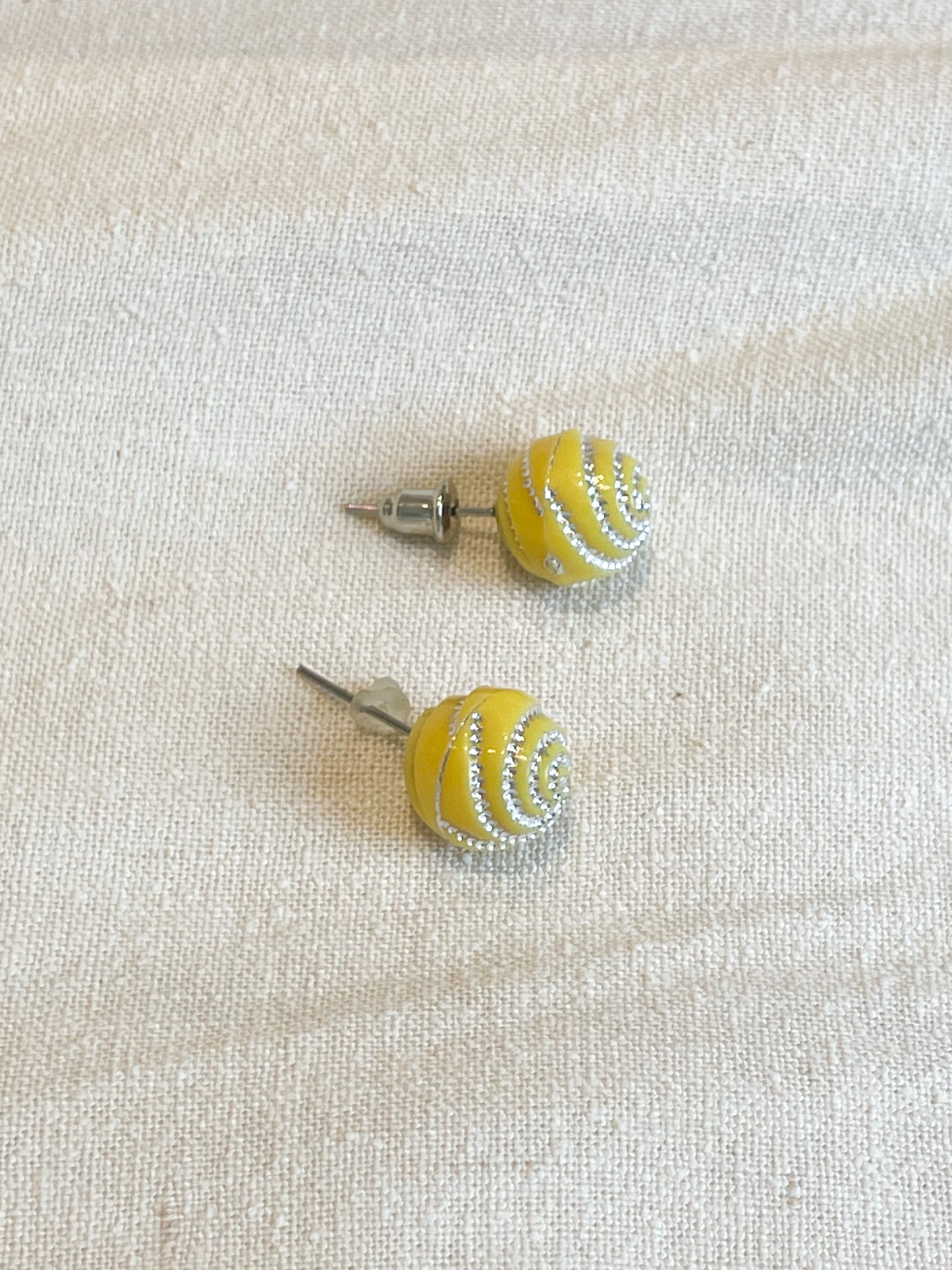 Yellow Silver Swirl Stud Earrings