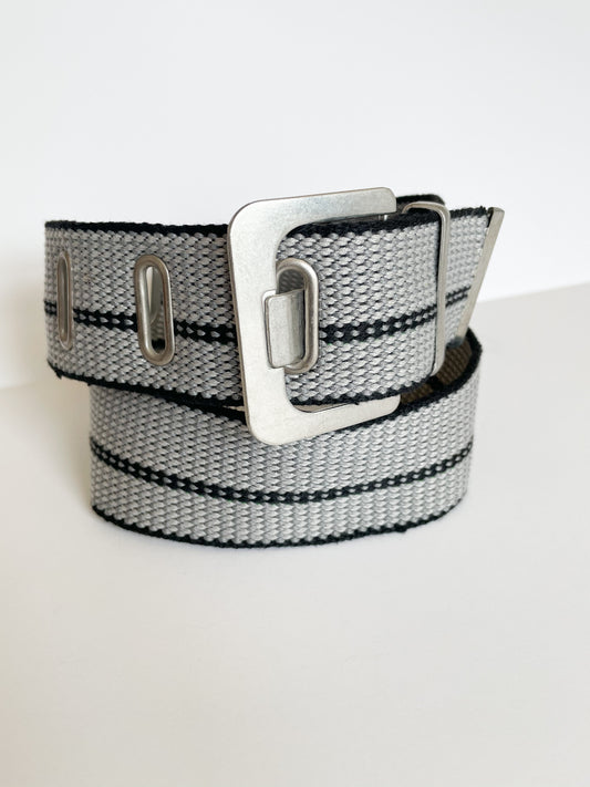 Grey Stripe Wide Belt - S/M