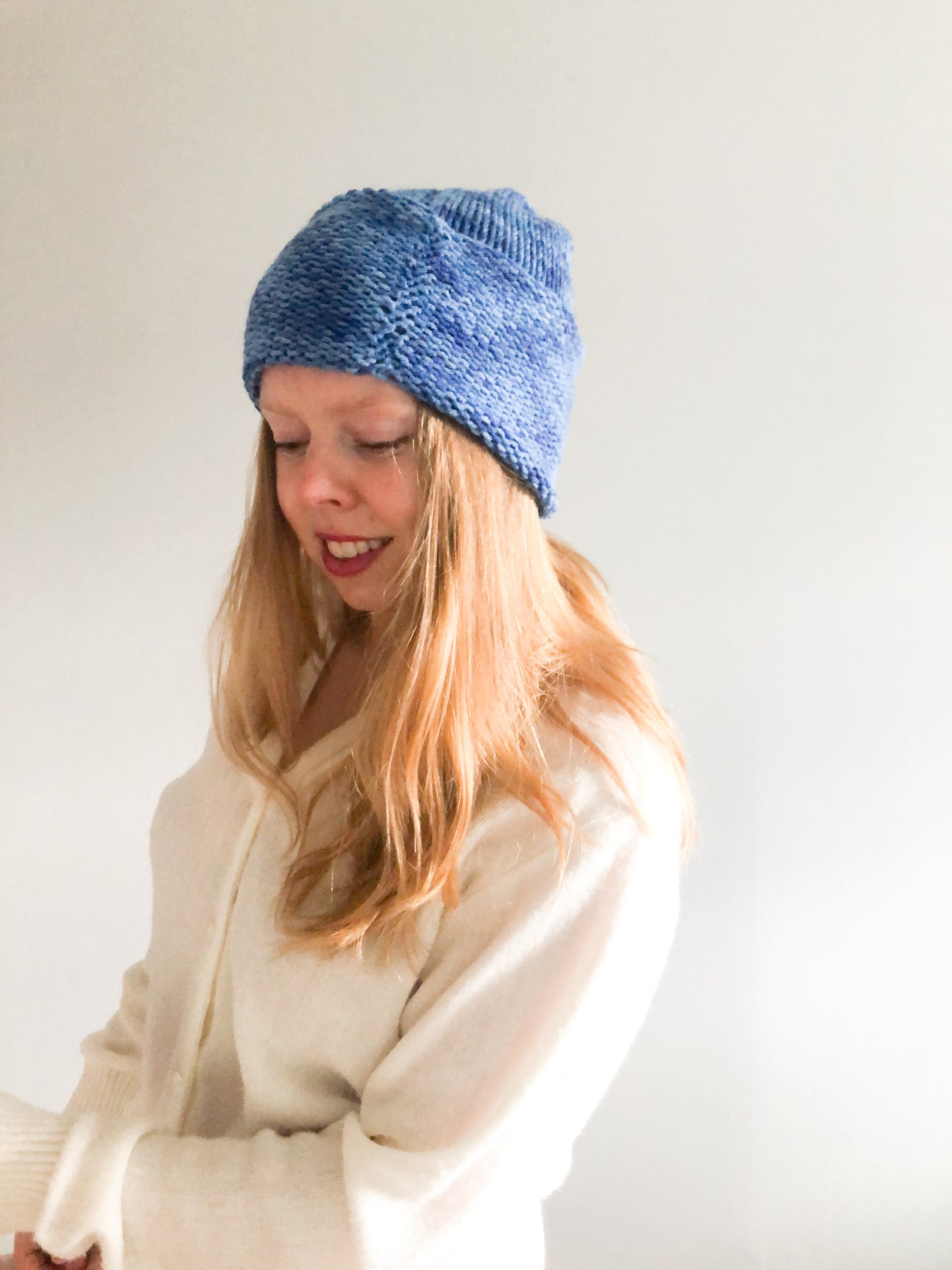 Handmade Blue Knit Rolled Toque Hat