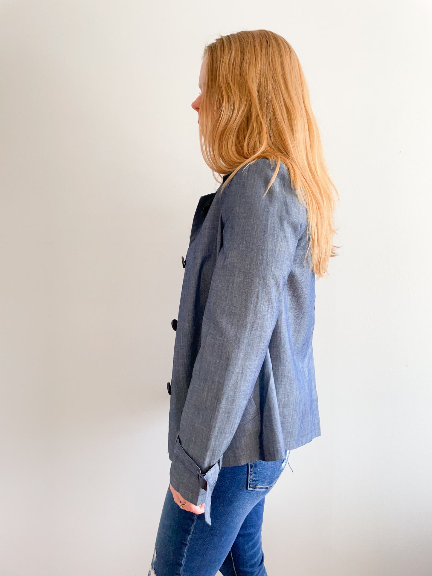 Spanner Blue Tencel Cotton Chambray Blazer Jacket - Small