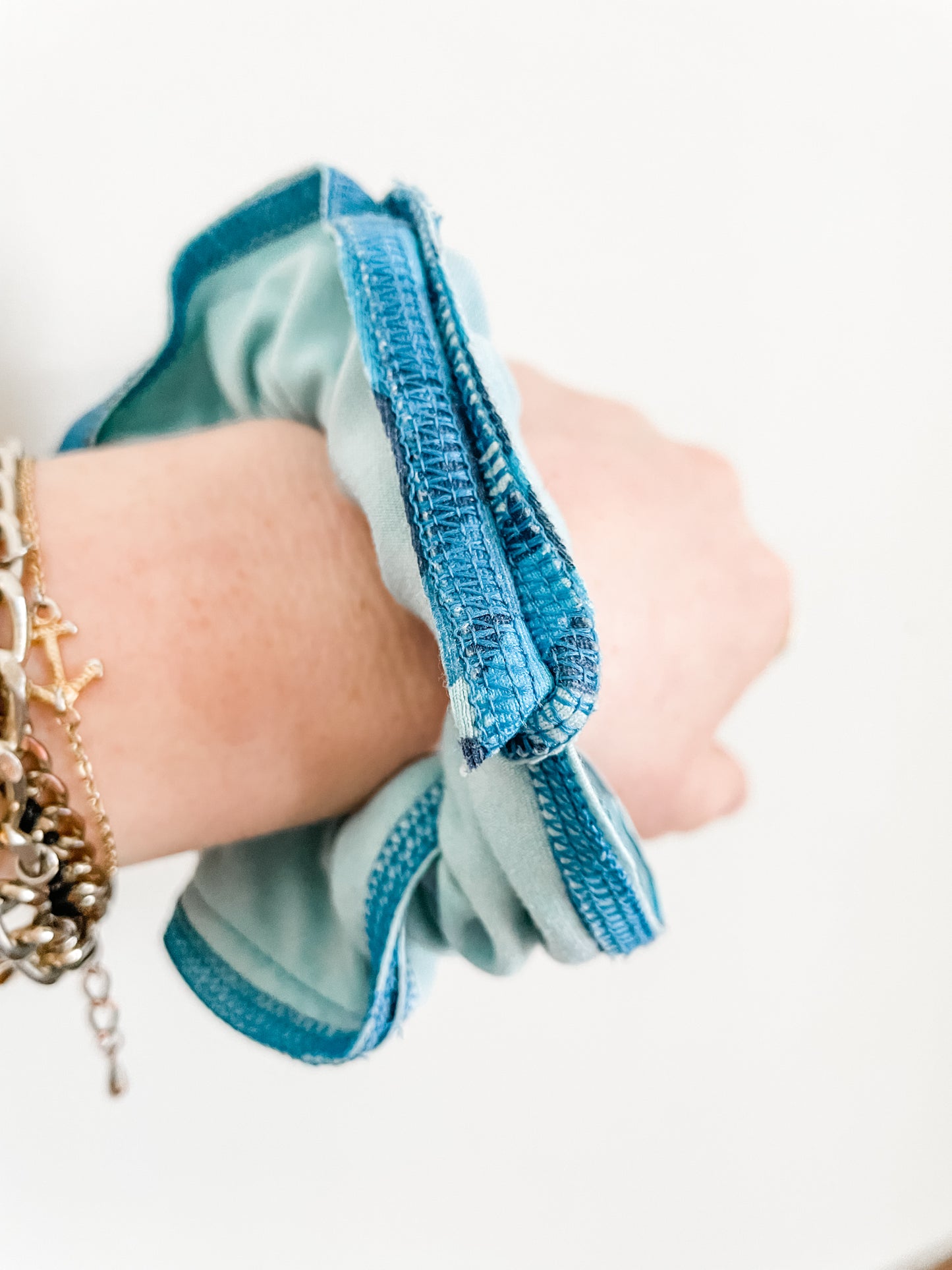 Blue Piped Colourblock Upcycled Scrunchie