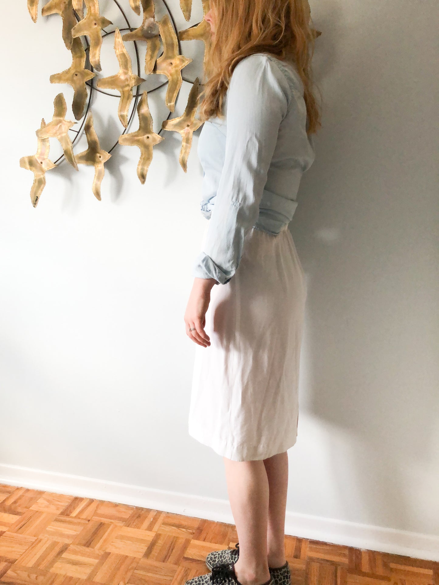 Vintage White High Waist Pencil Skirt - S/M