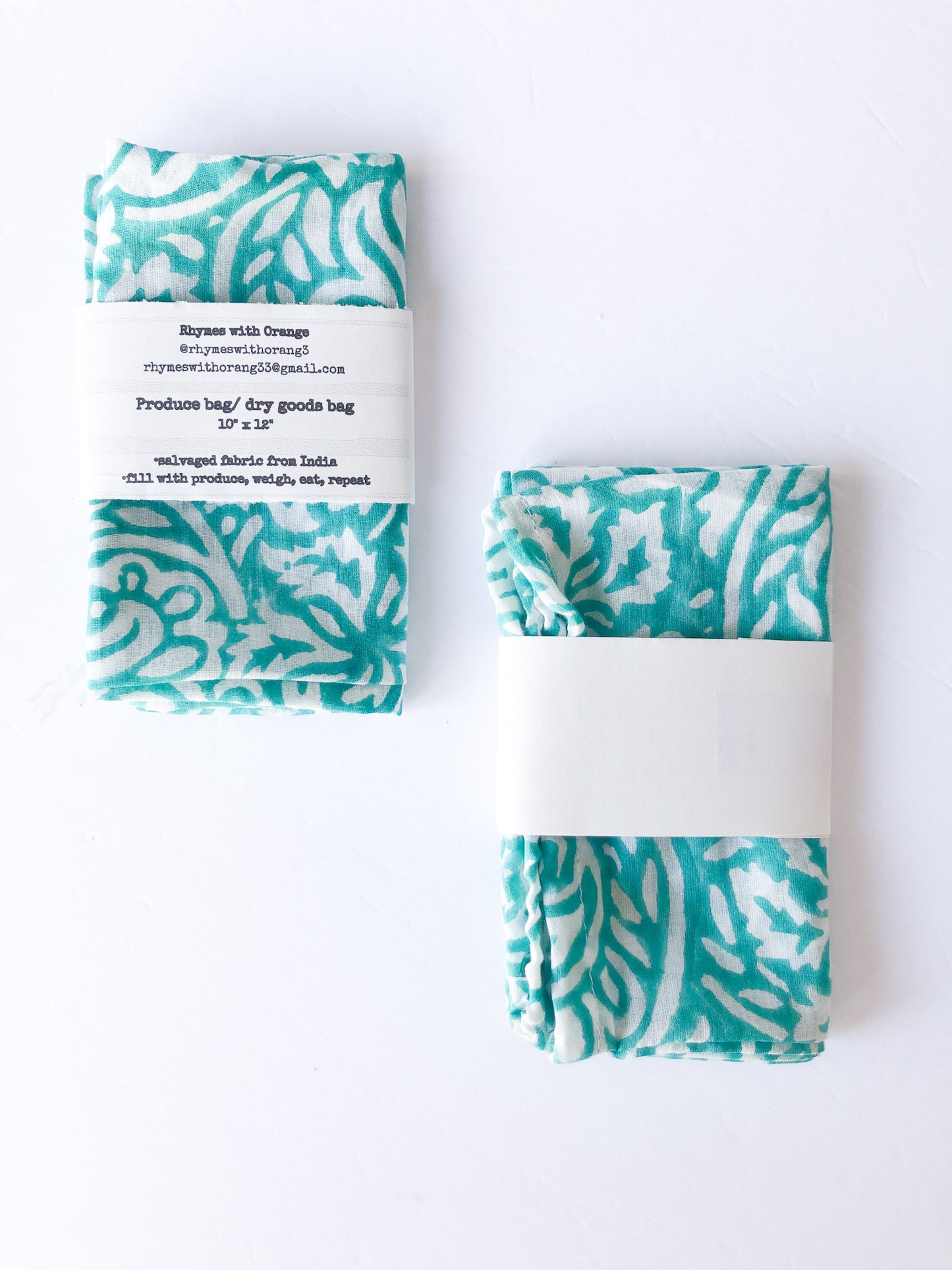 Reusable Zero Waste Salvaged Organic Cotton Produce + Dry Goods Bags -10" x 12"