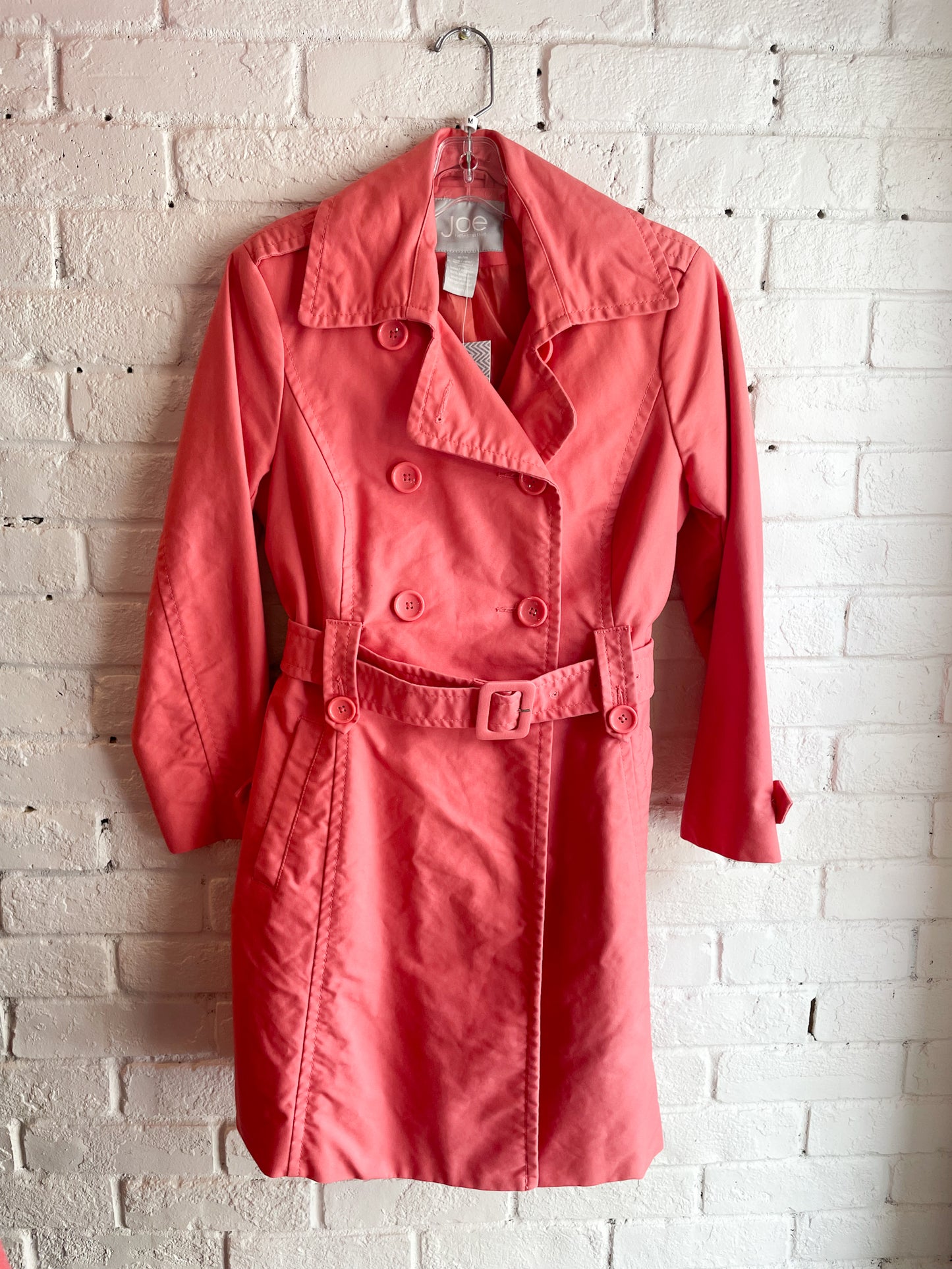 Joe Fresh Pink A-Line Cropped Sleeve Cotton Trench Coat - Small