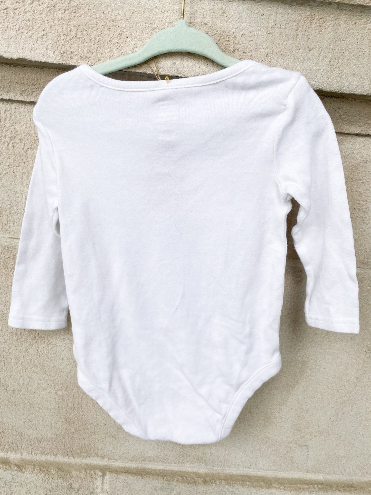 White Merry Christmas Upcycled Long Sleeve Baby Bodysuit - 12-18 Months