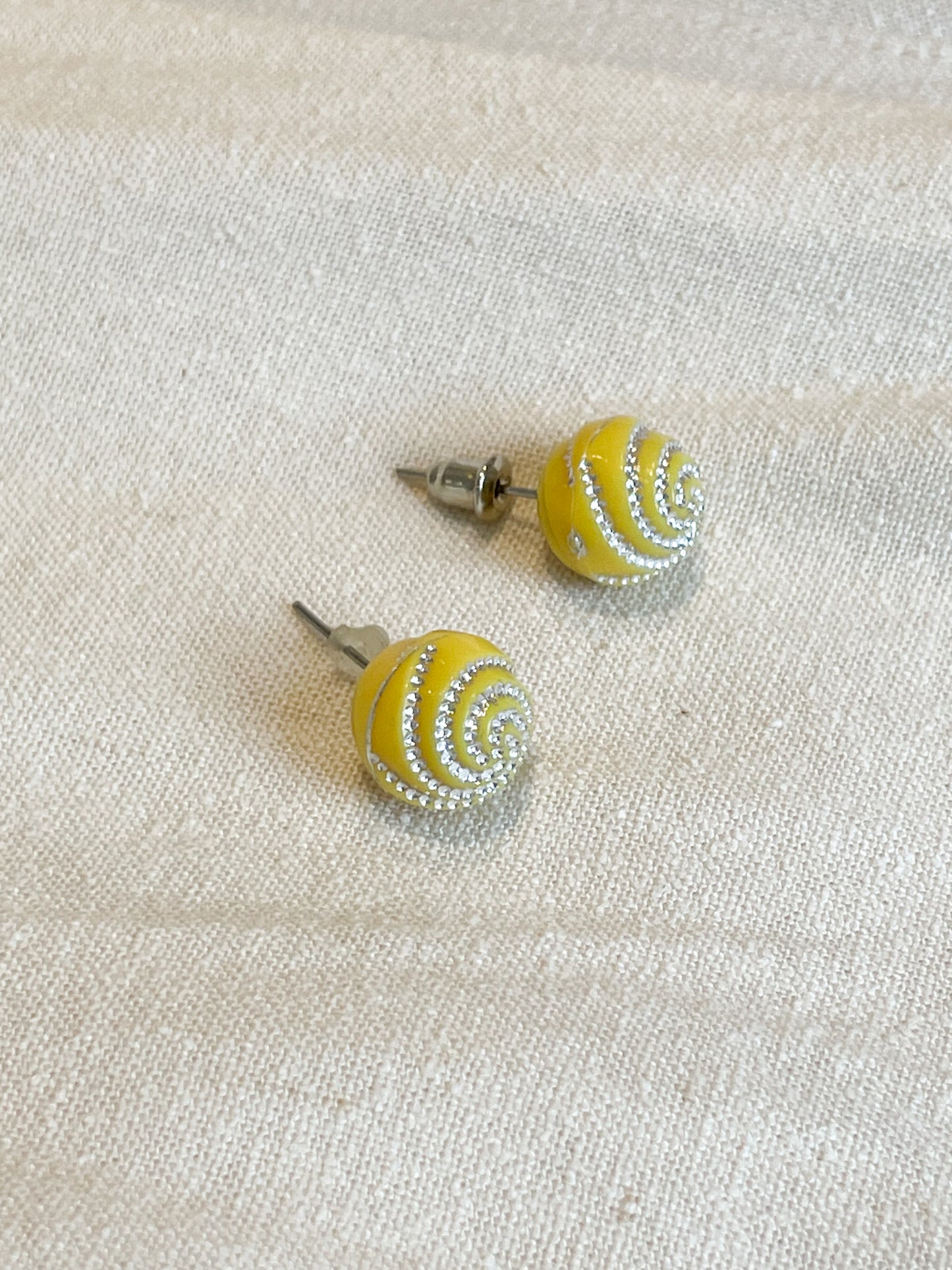 Yellow Silver Swirl Stud Earrings