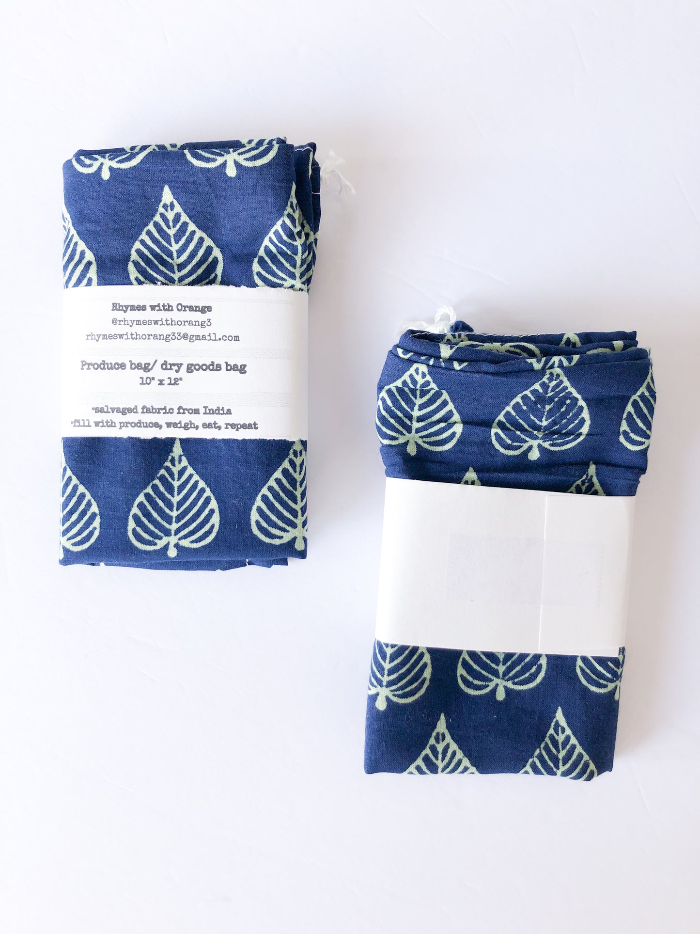 Reusable Zero Waste Salvaged Organic Cotton Produce + Dry Goods Bags -10" x 12"