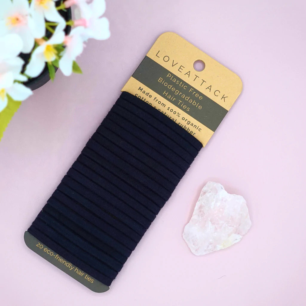 Plastic Free Biodegradable Hair Ties - 20 Pack - Black