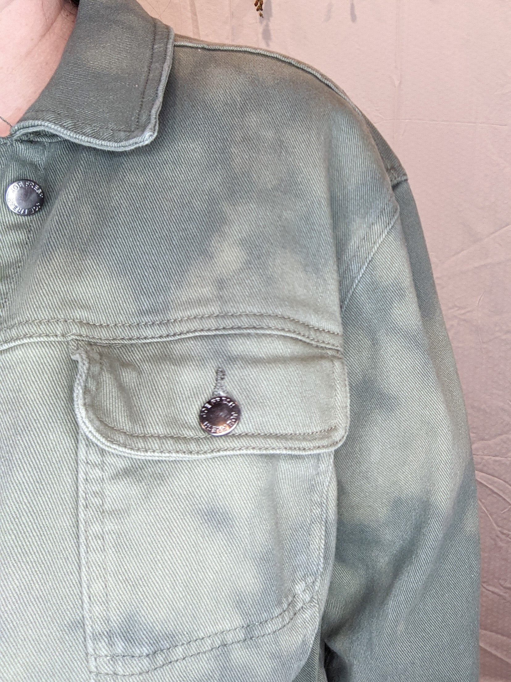 Denim Jacket Free People Ruby Jacket Olive Olive Green Reverse Tie