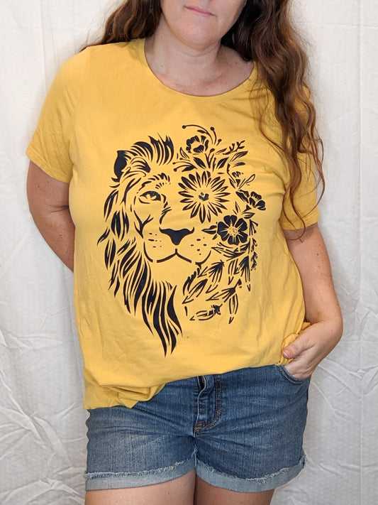 Bright Yellow Upcycled Sunwashed Lion Cotton Modal Round Neck T-Shirt - XL
